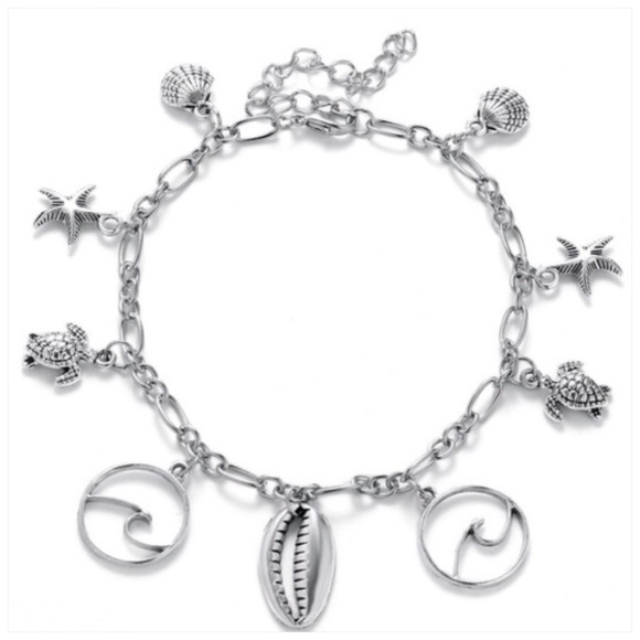 gallery_of_gems Jewelry - Wave Turtle Shell Starfish Silver Ankle Bracelet!